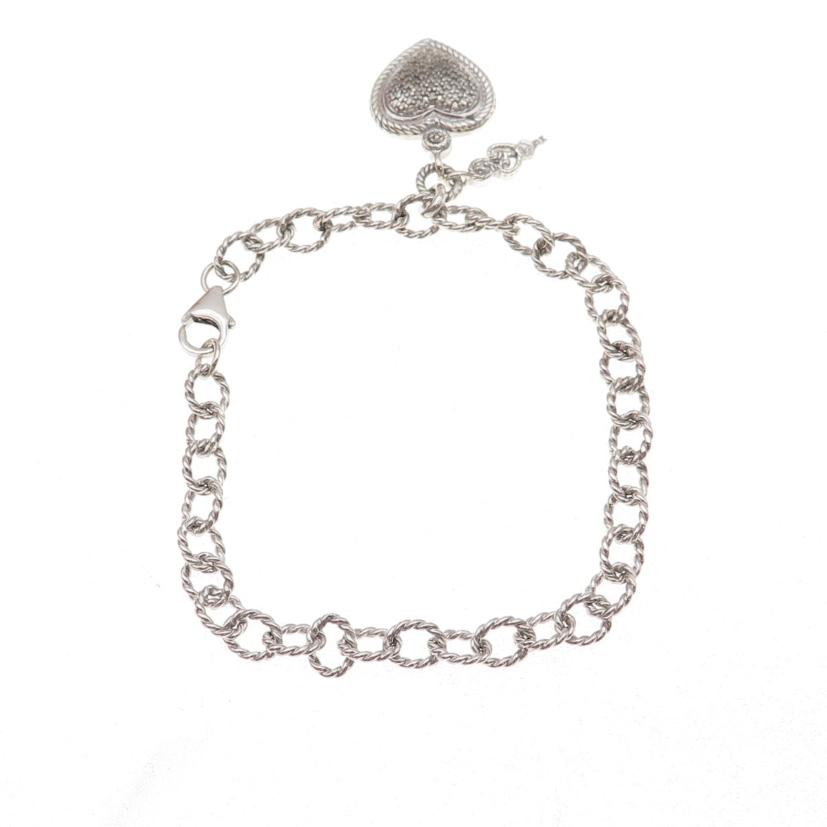 925 Sterling Silver Real Diamond Heart & Key Bracelet 7" (missing stone)