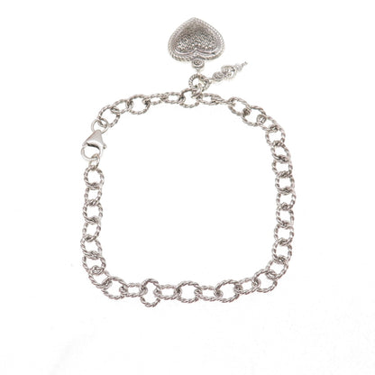 925 Sterling Silver Real Diamond Heart & Key Bracelet 7" (missing stone)