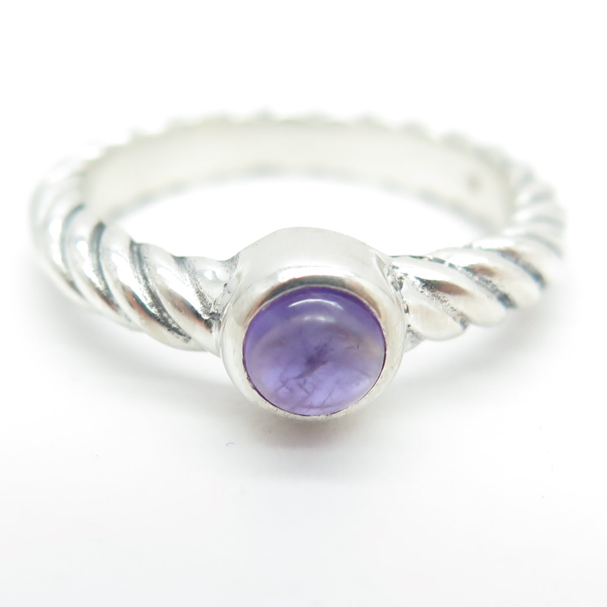 925 Sterling Silver Vintage Real Amethyst Twisted Rope Ring Size 6.5