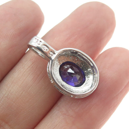 925 Sterling Silver Real White Diamond Accent & Amethyst Gemstone Pendant