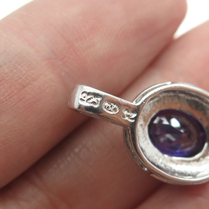 925 Sterling Silver Real White Diamond Accent & Amethyst Gemstone Pendant