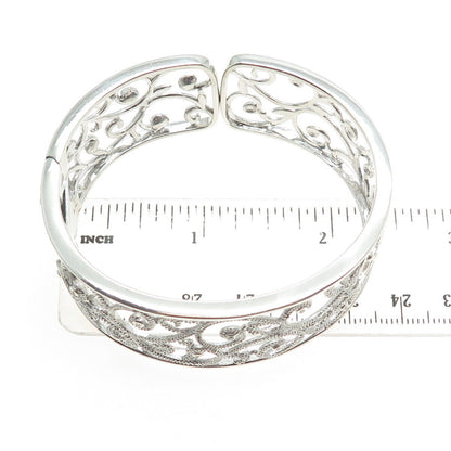 925 Sterling Silver Real Round-Cut Diamond Floral Adjustable Bracelet 6.75"