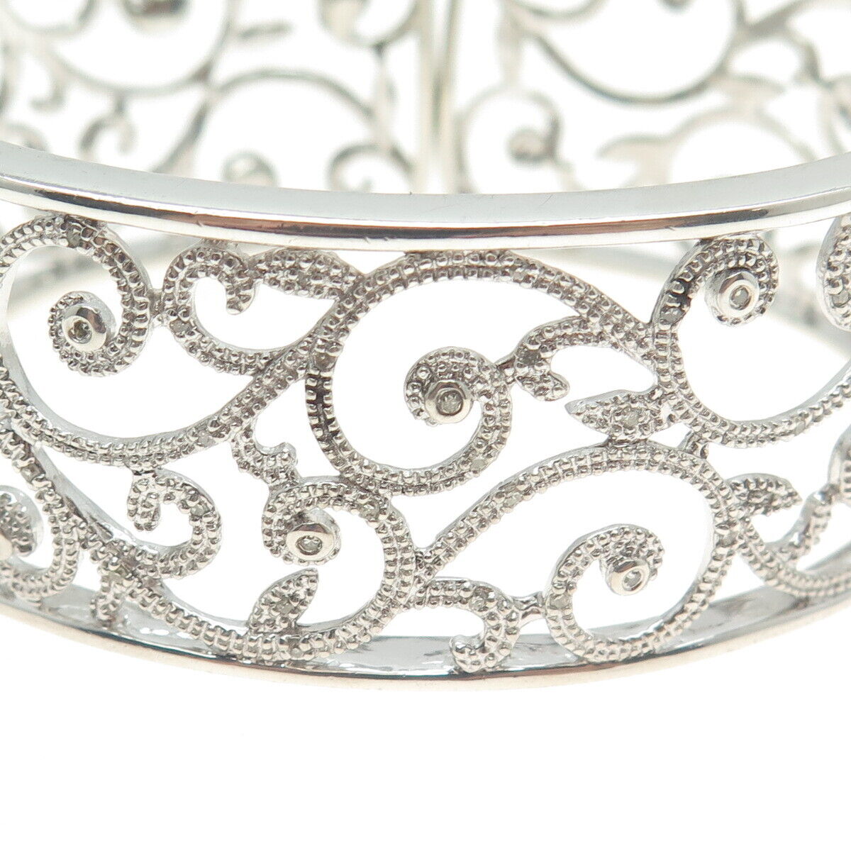 925 Sterling Silver Real Round-Cut Diamond Floral Adjustable Bracelet 6.75"