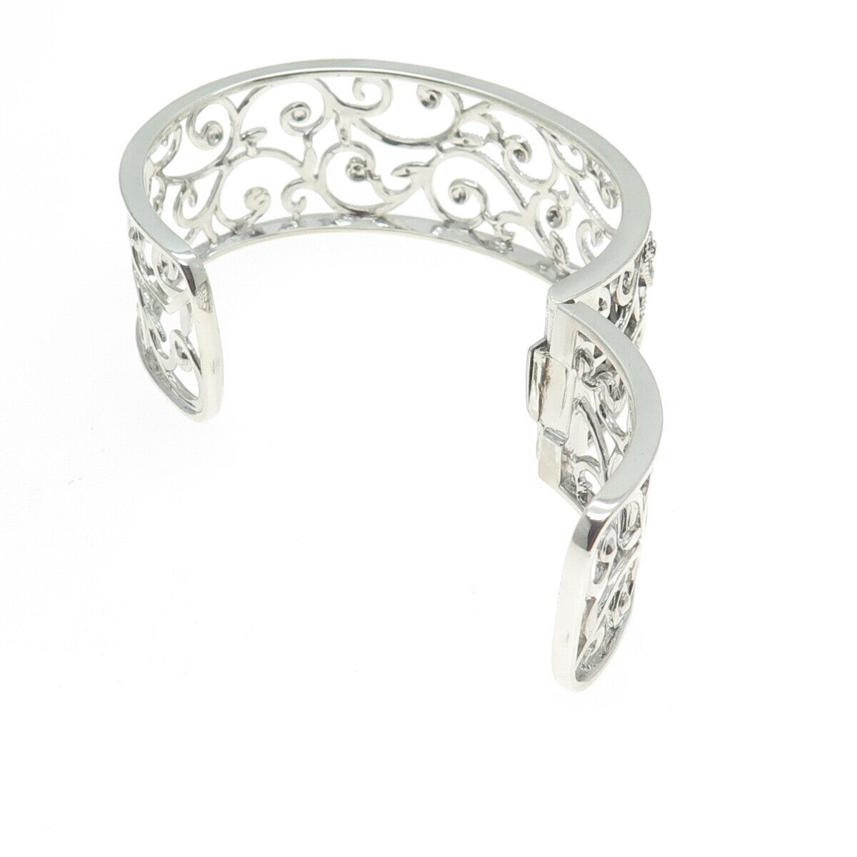 925 Sterling Silver Real Round-Cut Diamond Floral Adjustable Bracelet 6.75"