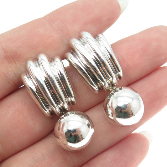 BAYANIHAN 925 Sterling Silver Vintage Modernist Drop Ball Earrings