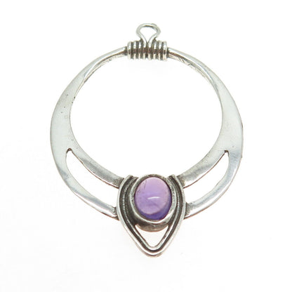 925 Sterling Silver Vintage Southwestern Real Amethyst Naja Oberlay Pendant