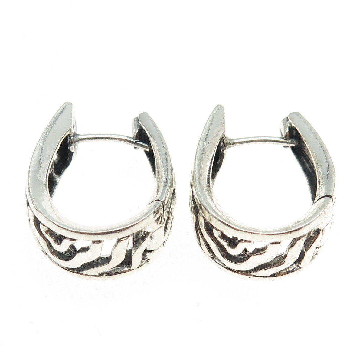 925 Sterling Silver Vintage Zebra Pattern Huggie Earrings