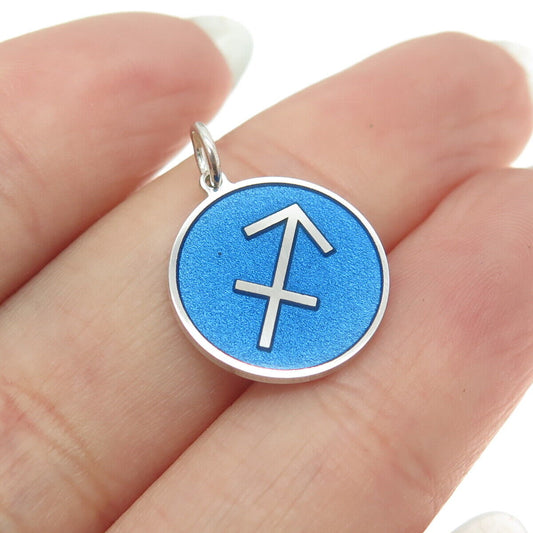 925 Sterling Silver Blue Enamel Sagittarius Zodiac Minimalist Charm Pendant