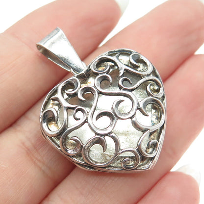 925 Sterling Silver Vintage Love Scroll Heart Locket Pendant