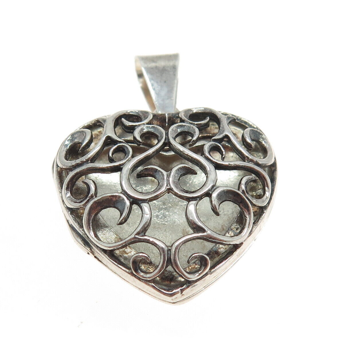 925 Sterling Silver Vintage Love Scroll Heart Locket Pendant