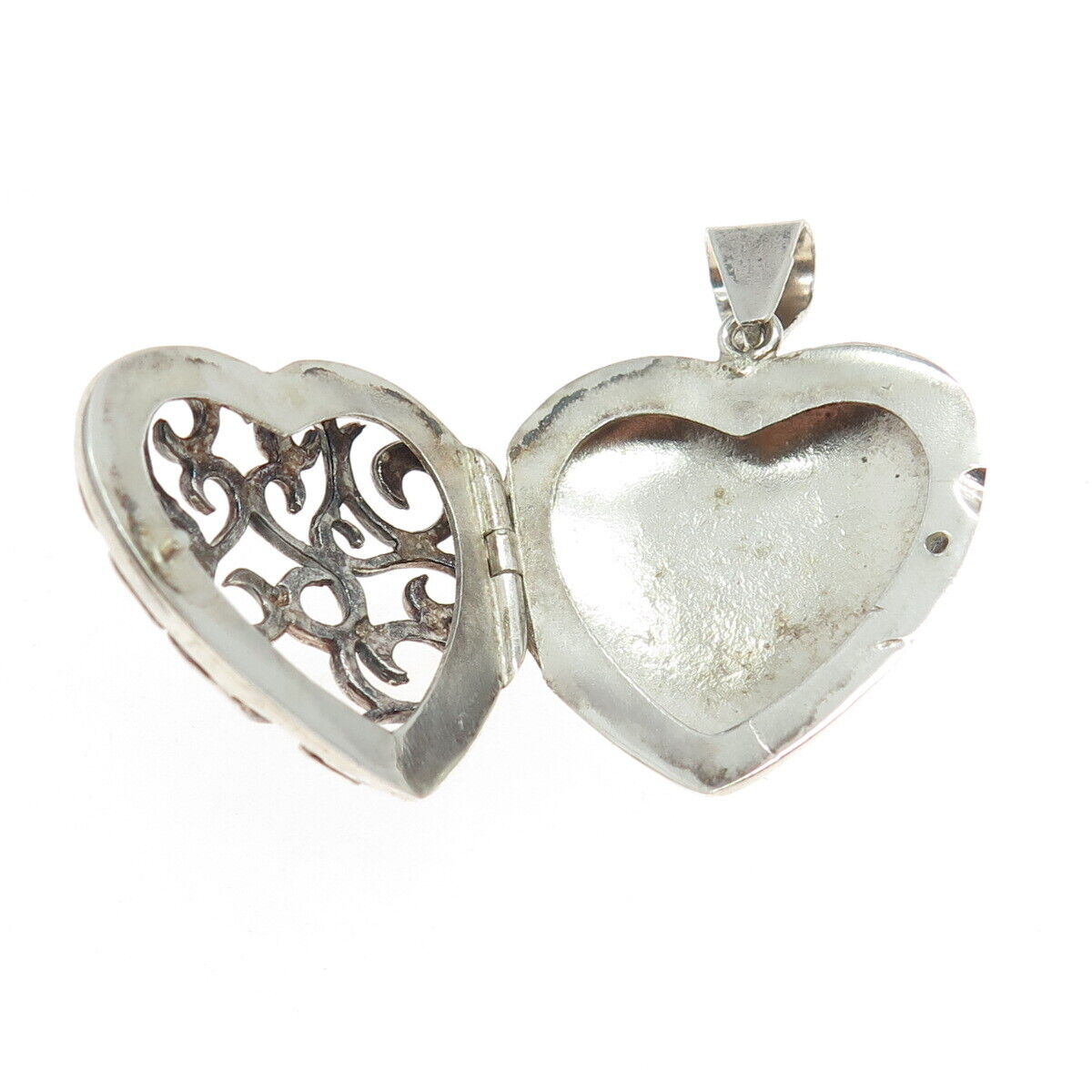 925 Sterling Silver Vintage Love Scroll Heart Locket Pendant