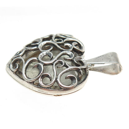 925 Sterling Silver Vintage Love Scroll Heart Locket Pendant