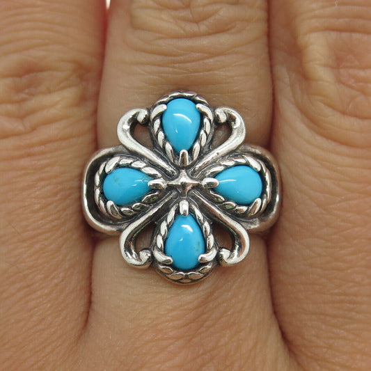 CAROLYN POLLACK Sterling Silver Vintage Pear-Cut Turquoise Cross Ring Size 7.25