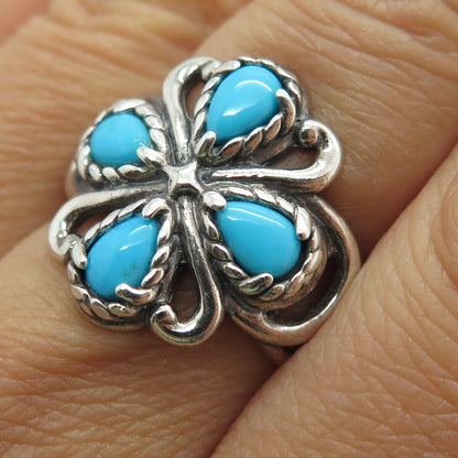 CAROLYN POLLACK Sterling Silver Vintage Pear-Cut Turquoise Cross Ring Size 7.25