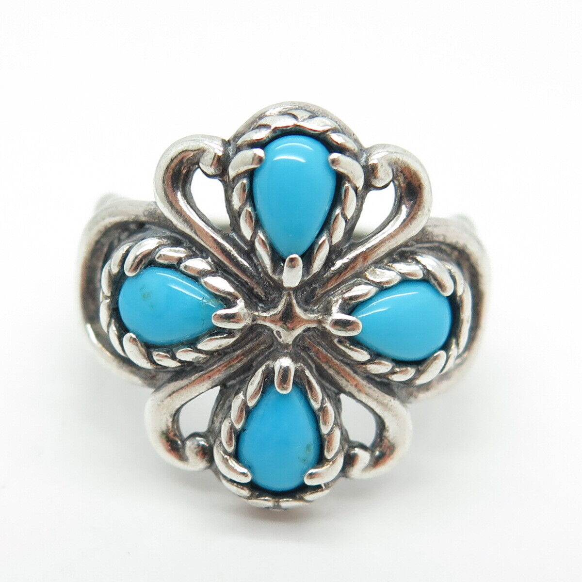 CAROLYN POLLACK Sterling Silver Vintage Pear-Cut Turquoise Cross Ring Size 7.25