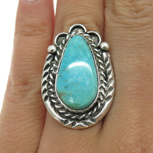 Old Pawn Sterling Silver Vintage Southwestern Turquoise Horseshoe Ring Size 6.75