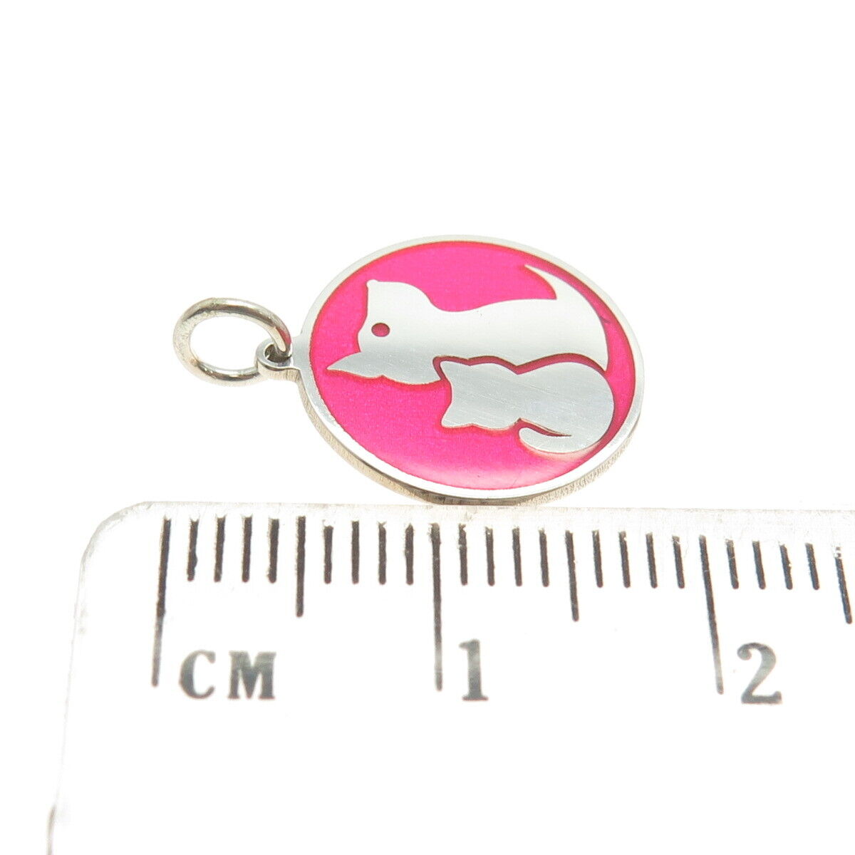 925 Sterling Silver Pink Enamel Dog & Cat Friendship Minimalist Charm Pendant