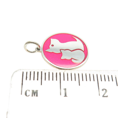 925 Sterling Silver Pink Enamel Dog & Cat Friendship Minimalist Charm Pendant