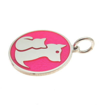 925 Sterling Silver Pink Enamel Dog & Cat Friendship Minimalist Charm Pendant