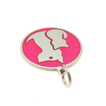 925 Sterling Silver Pink Enamel Dog & Cat Friendship Minimalist Charm Pendant