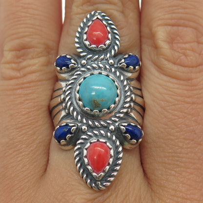 CAROLYN POLLACK & AMERICAN WEST Sterling Silver Vintage Multi-Gem Ring Size 7.25