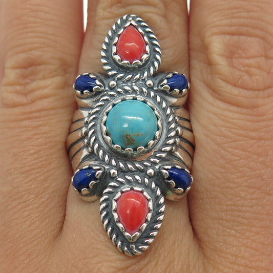 CAROLYN POLLACK & AMERICAN WEST Sterling Silver Vintage Multi-Gem Ring Size 7.25