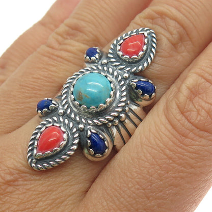 CAROLYN POLLACK & AMERICAN WEST Sterling Silver Vintage Multi-Gem Ring Size 7.25