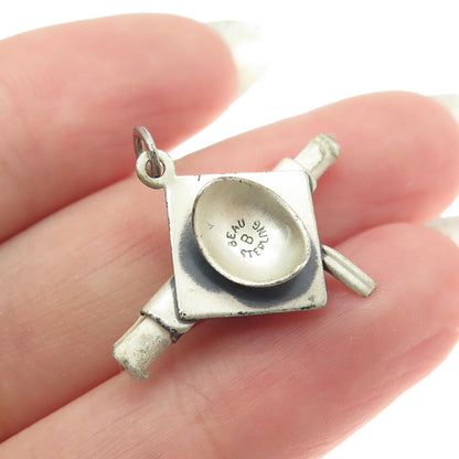 BEAU 925 Sterling Silver Vintage Graduation Hat & Diploma Charm Pendant