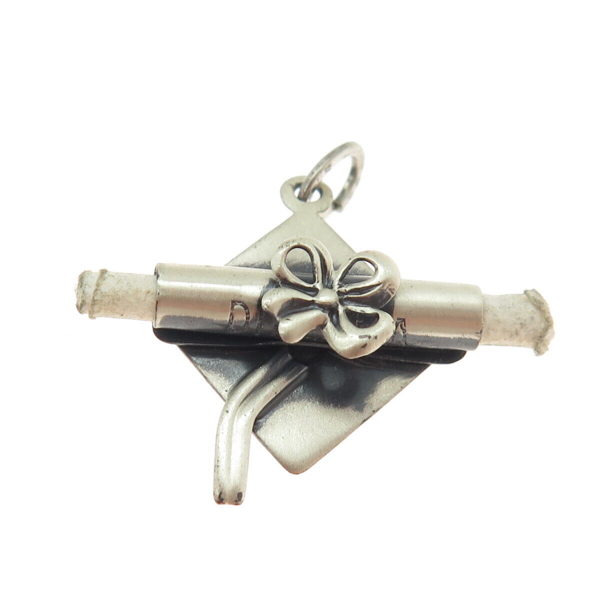 BEAU 925 Sterling Silver Vintage Graduation Hat & Diploma Charm Pendant