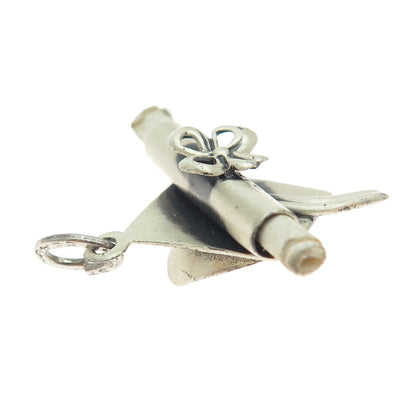 BEAU 925 Sterling Silver Vintage Graduation Hat & Diploma Charm Pendant