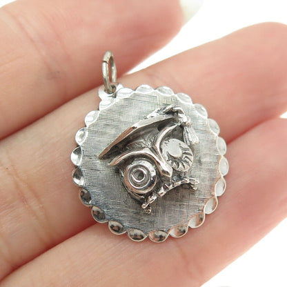 BEAU 925 Sterling Silver Vintage Wise Owl Bird Charm Pendant