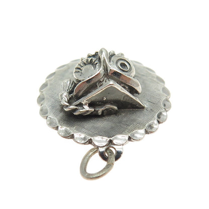 BEAU 925 Sterling Silver Vintage Wise Owl Bird Charm Pendant