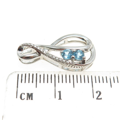 SAI 925 Sterling Silver Real White Diamond Accent & Blue Topaz Gemstone Pendant