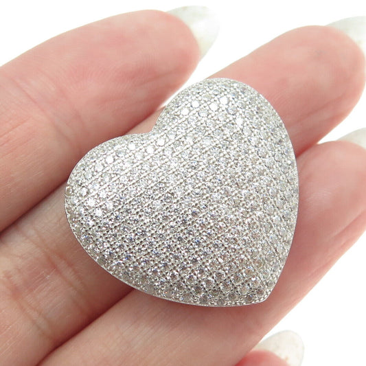 925 Sterling Silver Round-Cut C Z Puffy Heart Slide Pendant