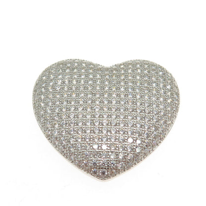 925 Sterling Silver Round-Cut C Z Puffy Heart Slide Pendant