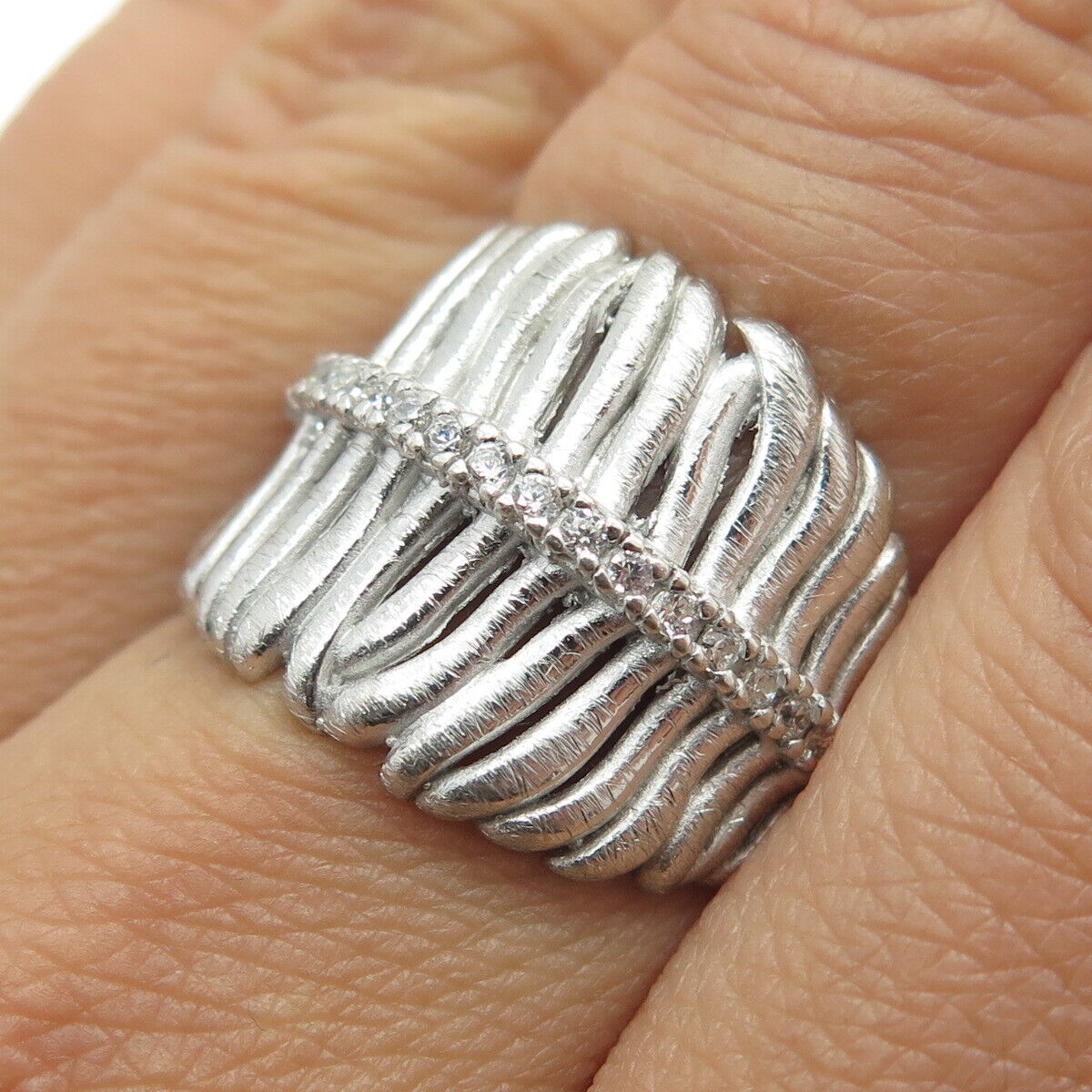 JACMEL MAURITIUS 925 Sterling Silver Vintage Italy C Z Modernist Ring Size 7