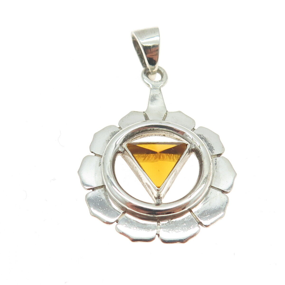 925 Sterling Silver Vintage Real Citrine Modernist Flower Pendant