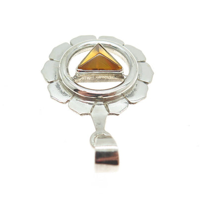 925 Sterling Silver Vintage Real Citrine Modernist Flower Pendant