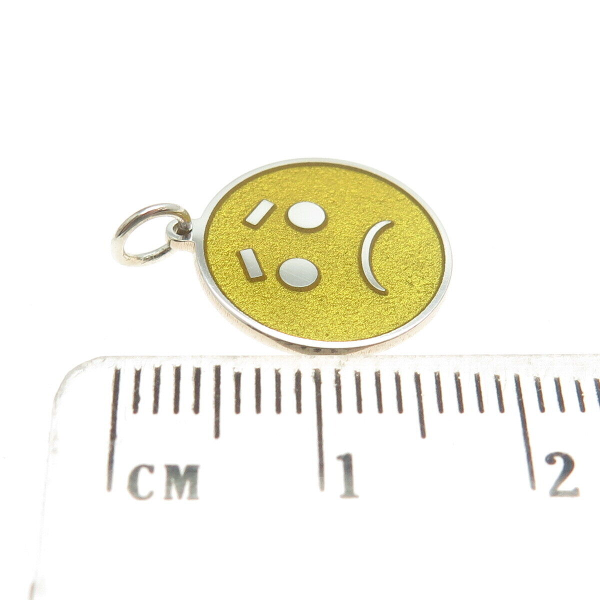 925 Sterling Silver Yellow Enamel Sad Face Emoji Minimalist Charm Pendant