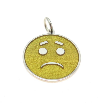 925 Sterling Silver Yellow Enamel Sad Face Emoji Minimalist Charm Pendant