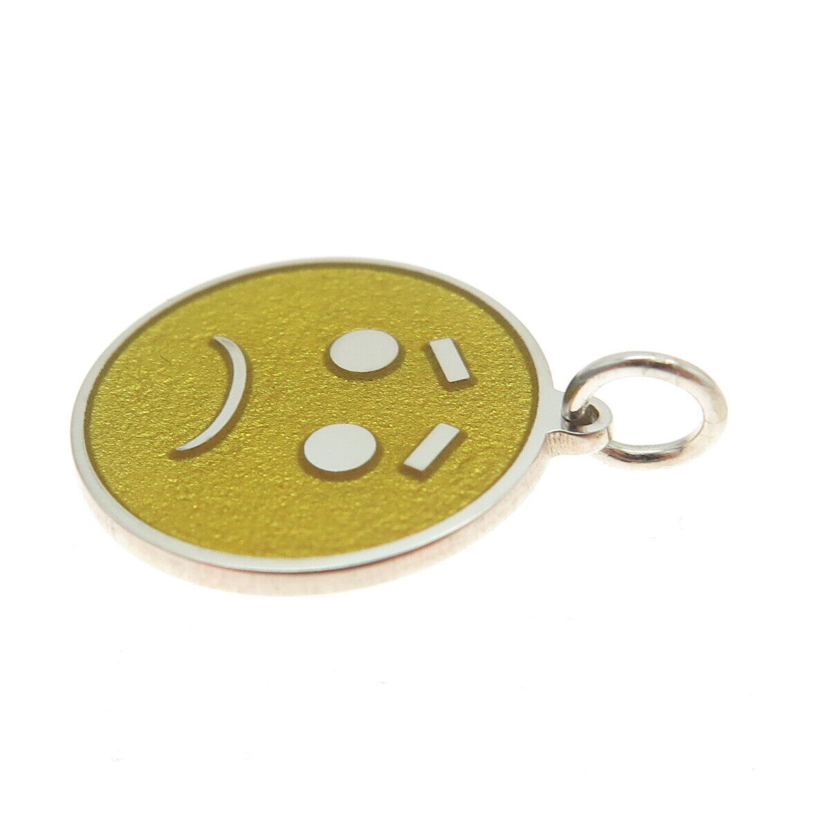 925 Sterling Silver Yellow Enamel Sad Face Emoji Minimalist Charm Pendant