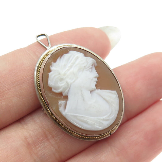 800 Silver Antique Cameo Victorian Lady Pendant / Pin Brooch