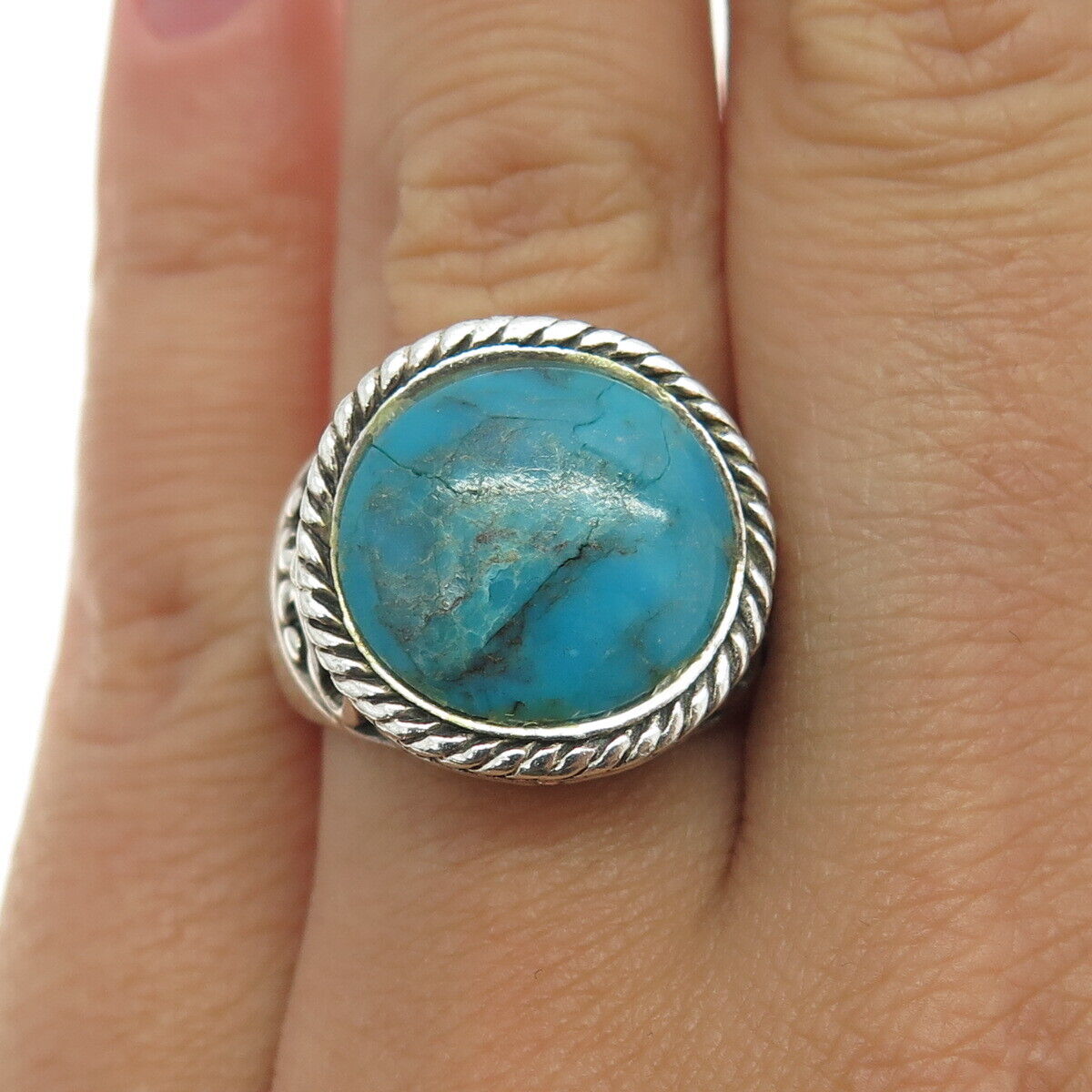 925 Sterling Silver Vintage Real Turquoise Gemstone Ring Size 7.25