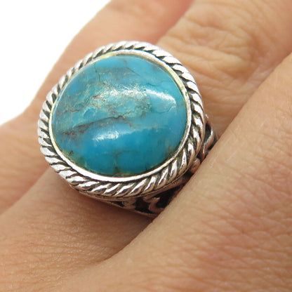 925 Sterling Silver Vintage Real Turquoise Gemstone Ring Size 7.25