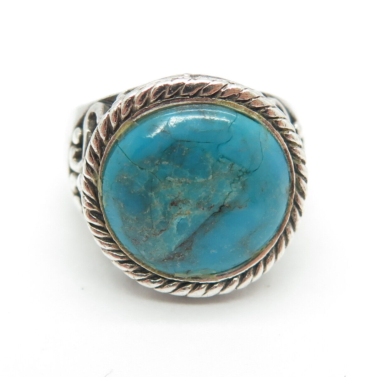 925 Sterling Silver Vintage Real Turquoise Gemstone Ring Size 7.25