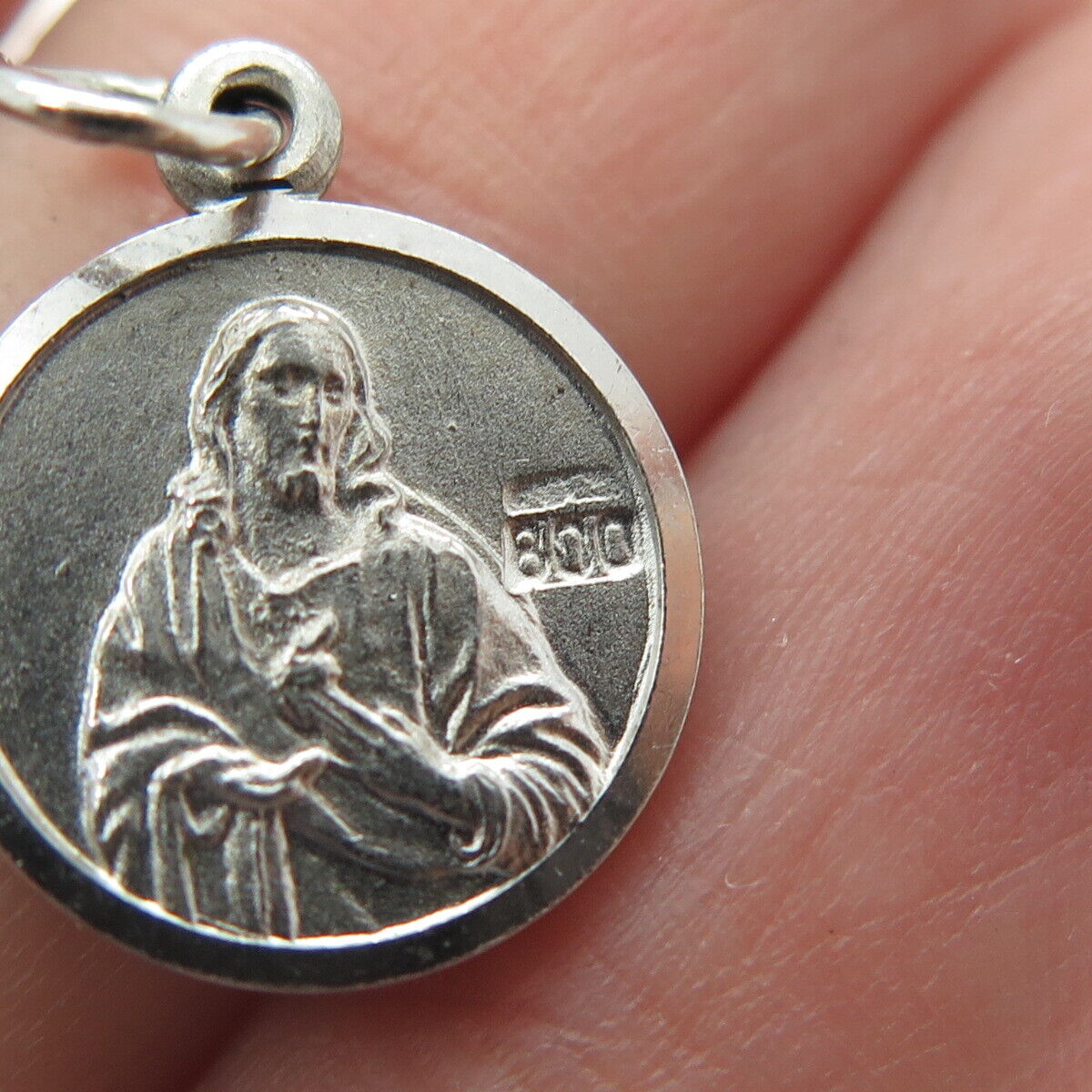 800 Silver Vintage Jesus St. Mary & Baby Religious Pendant