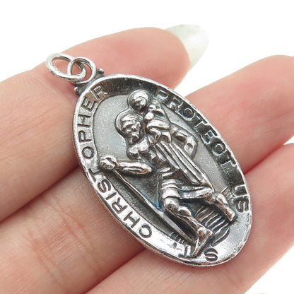 HENRY F BARROWS 925 Sterling Silver Antique St. Christopher Oxidized Pendant
