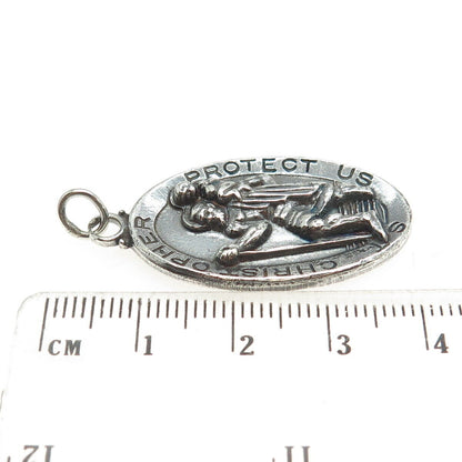 HENRY F BARROWS 925 Sterling Silver Antique St. Christopher Oxidized Pendant