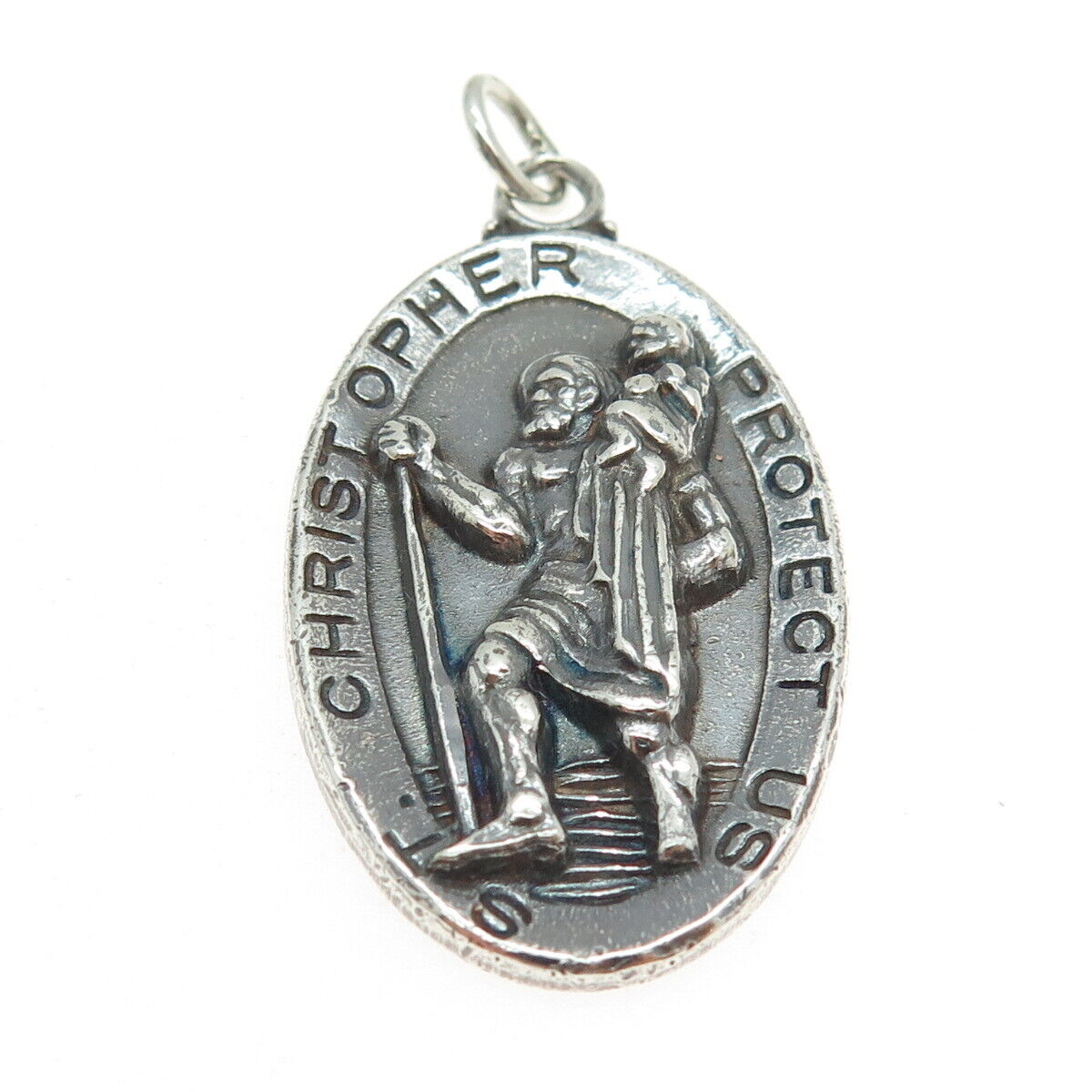 HENRY F BARROWS 925 Sterling Silver Antique St. Christopher Oxidized Pendant
