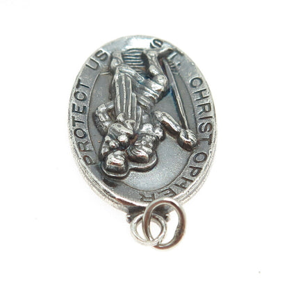 HENRY F BARROWS 925 Sterling Silver Antique St. Christopher Oxidized Pendant